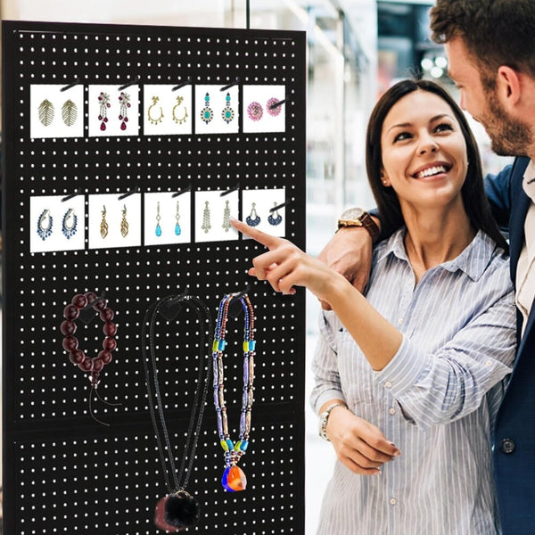 174cm Tall Metal Pegboard Display Rack Retail Display Rack w/ Wheels 30 Hooks AU