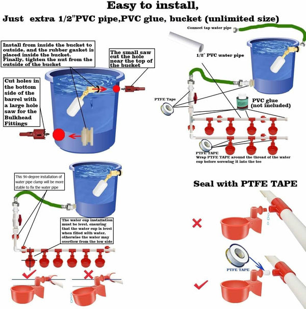 Auto Chicken Waterer System Chick Duck Watering Feeder PVC Pipelines 8 Cups AU