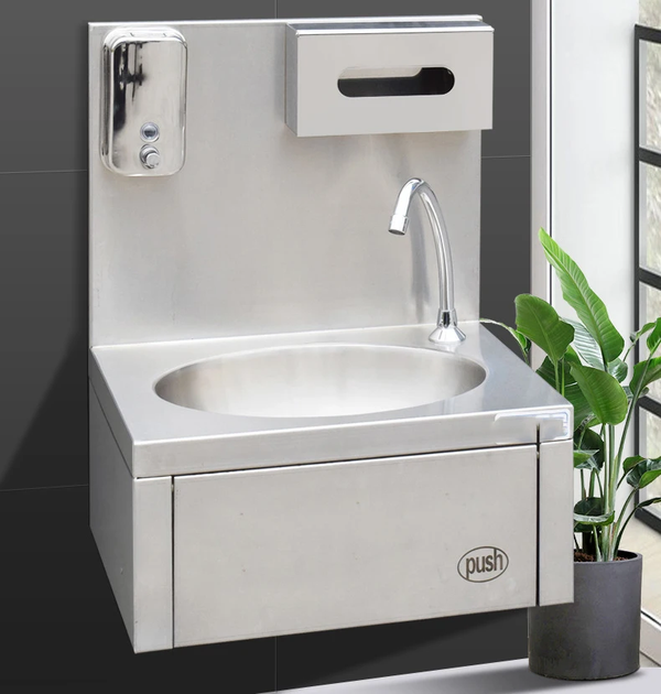 Wall-mounted Washbasin Knee Operated Sink With Faucet Soap & Towel Dispenser AU