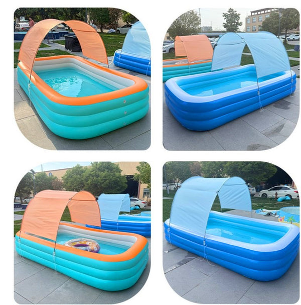 118" Inflatable Swimming Pool with Sun Shade Large Slide Kits Kids Water Playing
