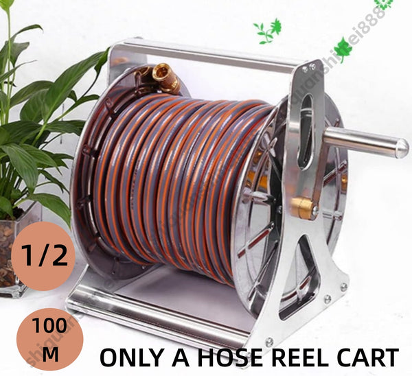 Large Stainless Steel Garden Hose Reel Cart Portable Pipe Holder Heavy Duty