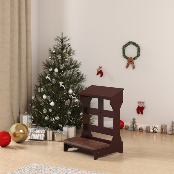 Wood Prayer Bench Stool Kneeler with Shelf and Cushion Church Prayer Table Chair