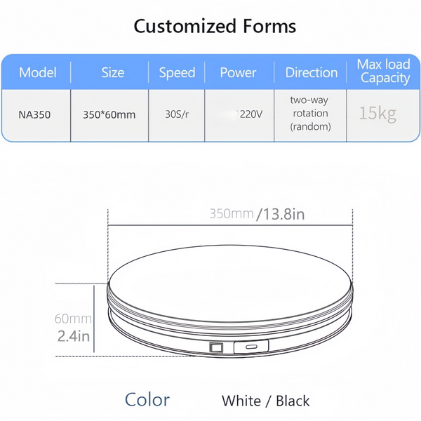 13.8inch Motorized Rotating Turntable 15KG Load 360° Rotating Display Stand AU