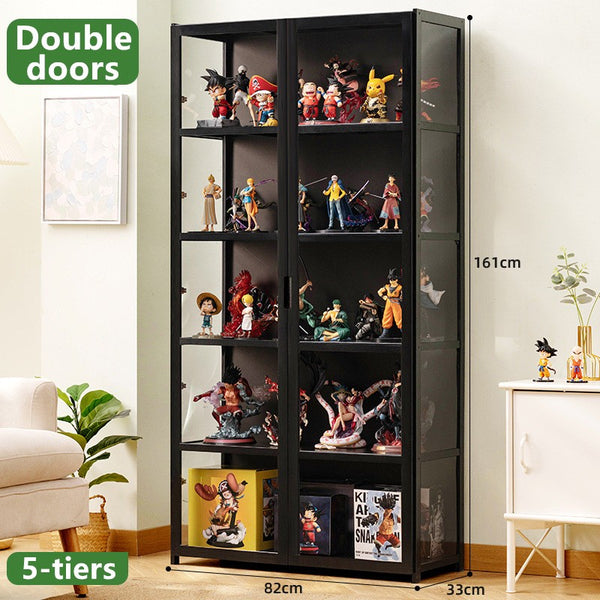 Home Storage Cabinet 5-Tiers Showcase with Double Doors Figurine Display Cabinet