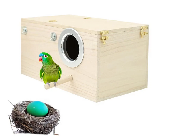 Oversized Bird Nest Breeding Box Parakeet Budgie Cockatiel Nesting Window Wooden