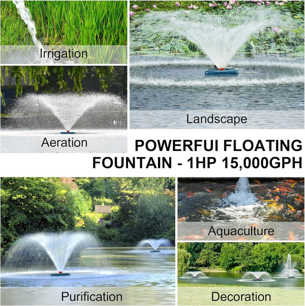 25000GPH Fountain Aerator Pump Stainless Steel Pond Large Water Aerator Floating