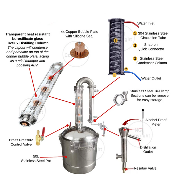 50L Premium Alcohol Distiller Stainless Steel Still Wine Making Kit Home Brewing