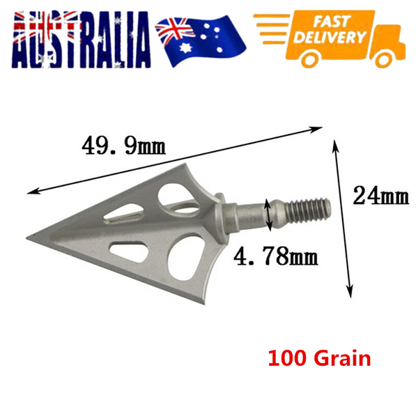 6x Archery Broadhead Hunting 100gr Arrow Head 3 Blade Stainless Steel Arrowhead