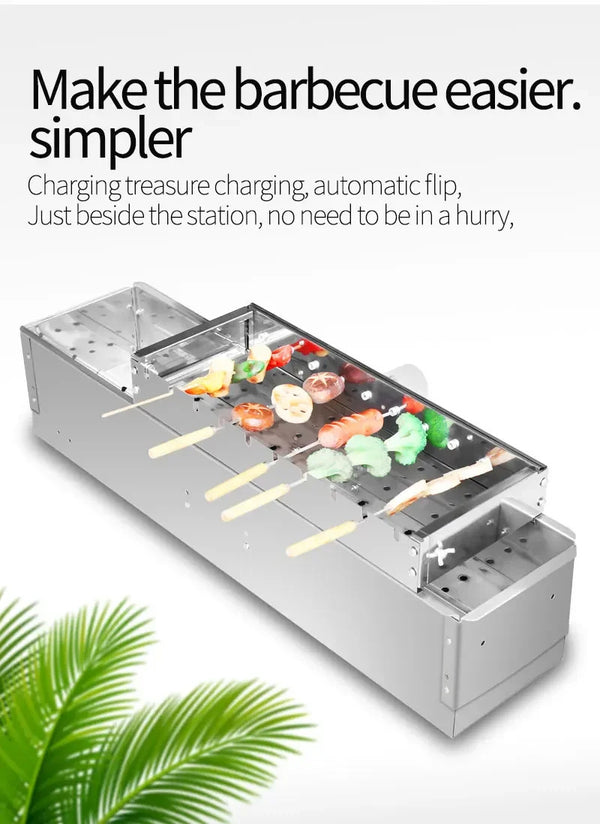 Auto Rotating Rotisserie Grill Rack Set Stainless Steel Kabob Grill 15 Skewers