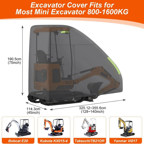 Mini Excavator Cover Waterproof Zippered Excavators Cover for Bobcat E20 Black