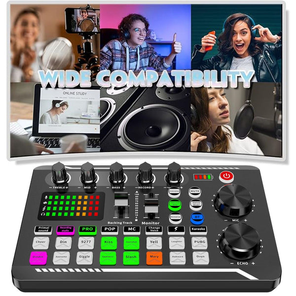 Podcast Studio Equipment Kit F998 Live Sound Card Audio Mixer w/ Mic 3m Earphone