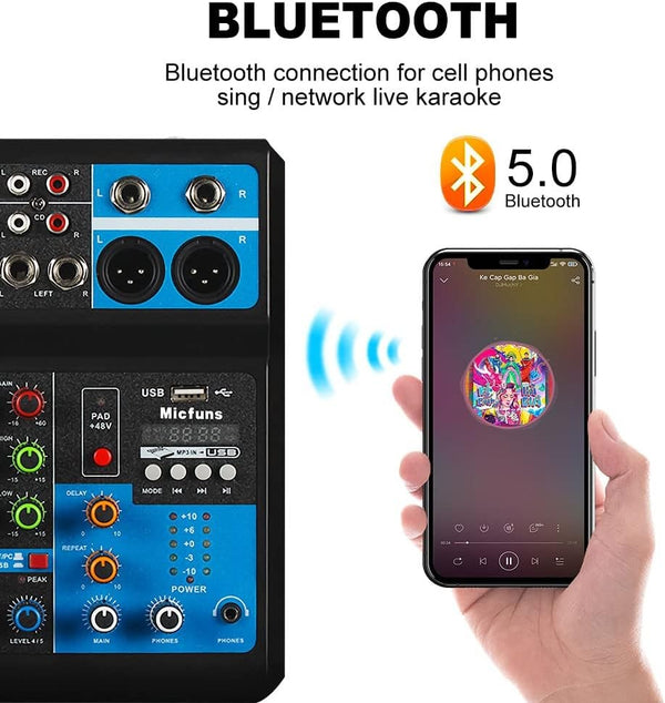 5 Channel Mini Bluetooth Audio Mixer USB DJ Live Console Sound Card Studio Mixer