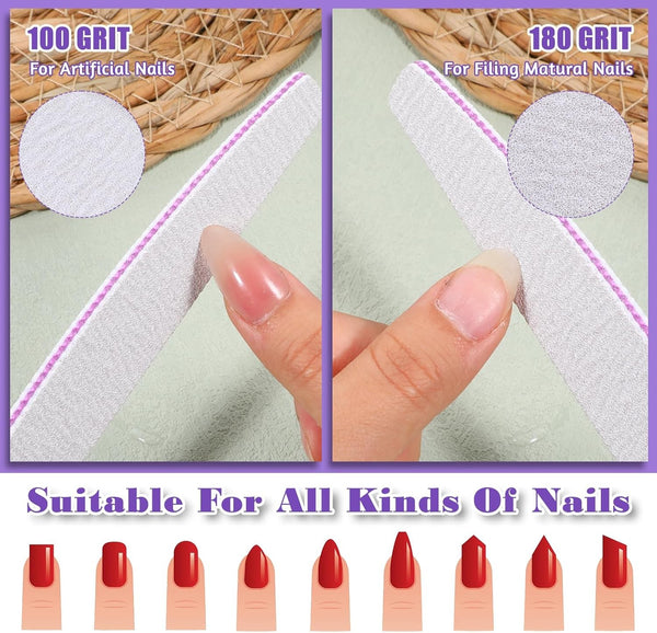 3 PCS Nail Files Double Sided Moon Dust Nail Files100/180 Grit Nails Emery Board