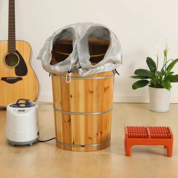 Foot Bucket With Steam Machine Wooden Basin for Soaking Tub W/Massager and Lid