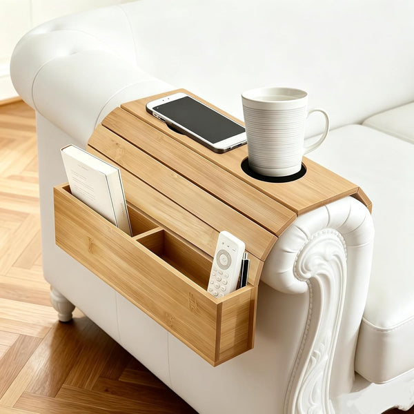 Flexible Bamboo Sofa Arm Chair Tray Table Organiser Snack Serving Tray Arm Rest