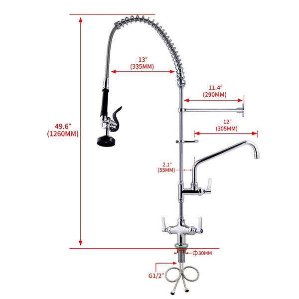 47" Commercial Pre-Rinse Sprayer High Pressure Washing Kitchen Sink Faucet AU