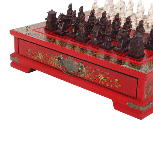 Antique Chinese Terra-Cotta Warriors Chess Set Wooden Chess Board Pieces Gifts