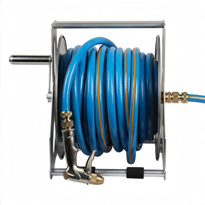 45M Water Hose Reel Cart Stainless Steel Garden Hose Reel 1/2" Pipe Holder AU