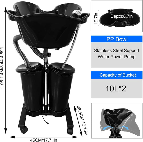 Portable Shampoo Bowl Hairdressing Salon Basin Mobile Hair Washing Backwash Sink
