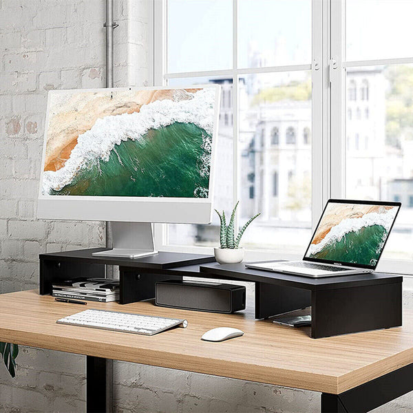 Dual Monitor Stand Riser 2 Monitor Desktop Organizer Adjustable Angle And Length