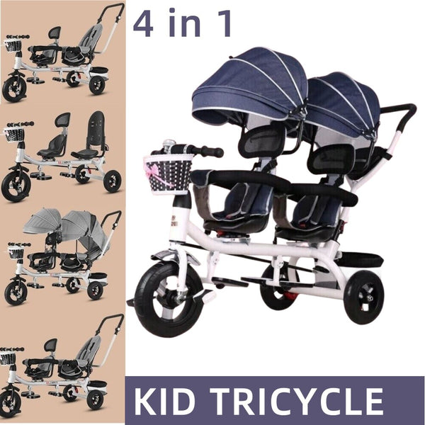 Twins Stroller Pram Tricycle Baby Double Seat Tandem Kids Toddler Ride-On Toy