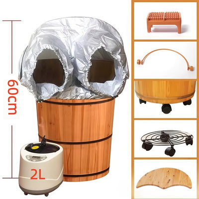 Foot Bucket With Steam Machine Wooden Basin for Soaking Tub W/Massager and Lid