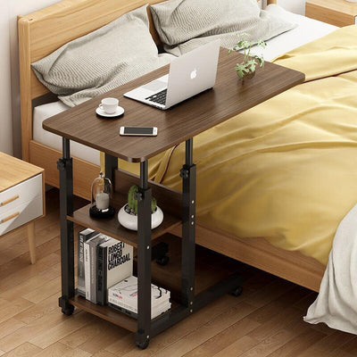 Overbed Bedside Table with Rolling Wheels Adjustable Laptop Desk Home Bed Tray