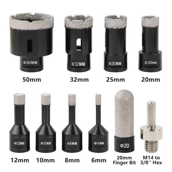 10Pcs M14 Thread Diamond Dry Drill Bit Vacuum Brazed Drilling Core Bits Set AU