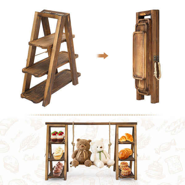 3 Tier Cupcake Stand Wooden Foldable Cake Stand with Removable Trays for Party