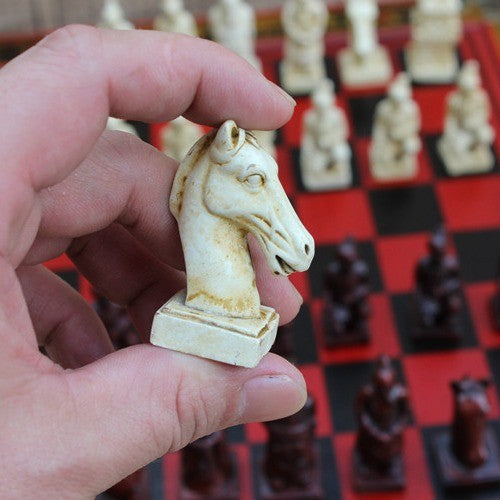 Antique Chinese Terra-Cotta Warriors Chess Set Wooden Chess Board Pieces Gifts