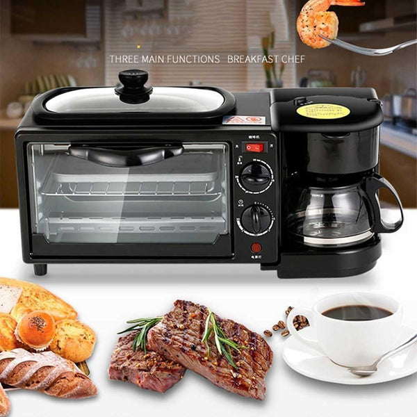 3-in-1 Breakfast Station Includes Coffee Maker Non-Stick Griddle Toaster Oven