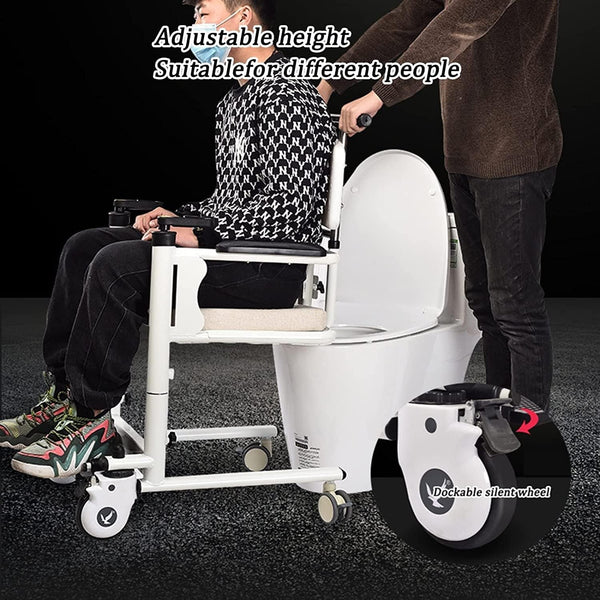 4in1 Elderly Transfer Chair Hand-cranked Height-Adjustable Patient Toilet Chair