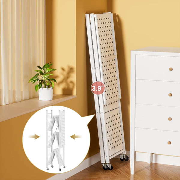 4Tier Folding Shelf with Wheel Storage Rack Cart for Kitchen Pantry Laundry Room