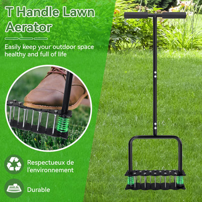 Manual Lawn Aerator Tool 14 Metal Spikes Grass Soil Aerator Ergonomic T-Handle