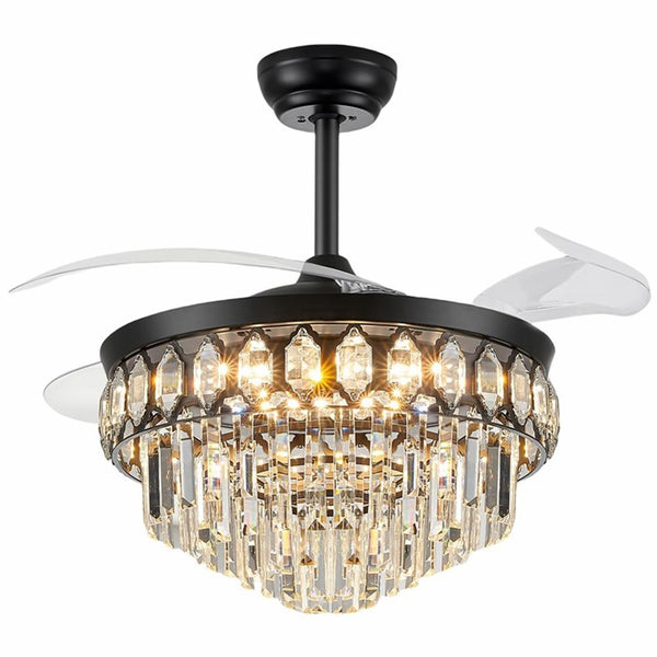 42" Crystal Ceiling Fan Lights with Remote 6 Wind Speed Crystal Chandelier Fan