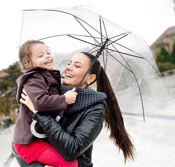 10PCS Transparent Umbrella Clear Dome Waterproof Semi-Automatic Umbrellas Party