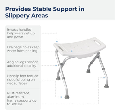 Foldable Shower Chair Height Adjustable Medical Bath Seat Bathroom Safety Assist