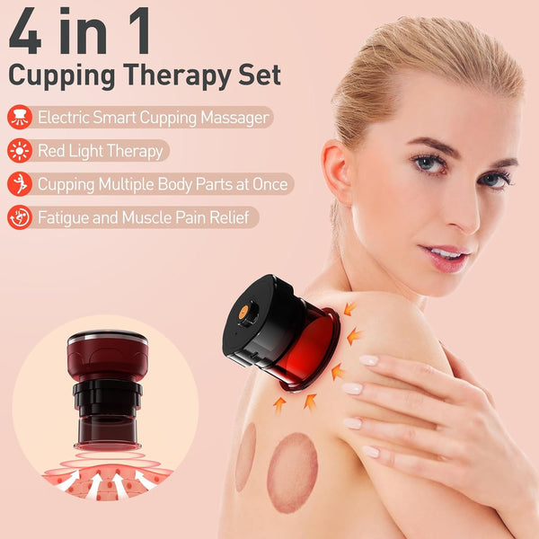 Electric Cupping Therapy Smart Scraping Massager Set 8 Massage Cups Red Light
