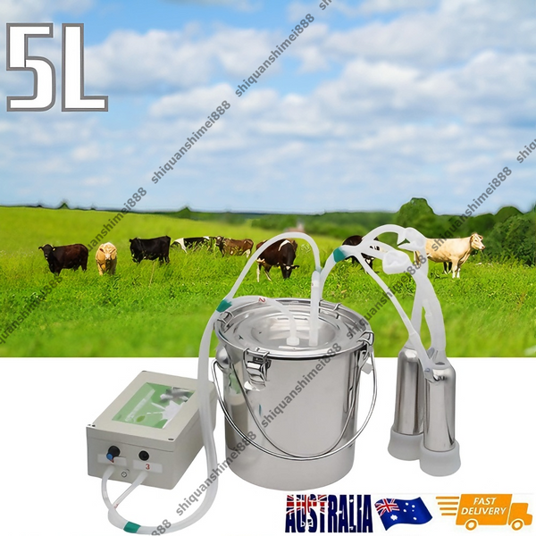 5L Pulsation Cow Milking Machine With Stainless Steel Milker Bucket Vacuum Pump