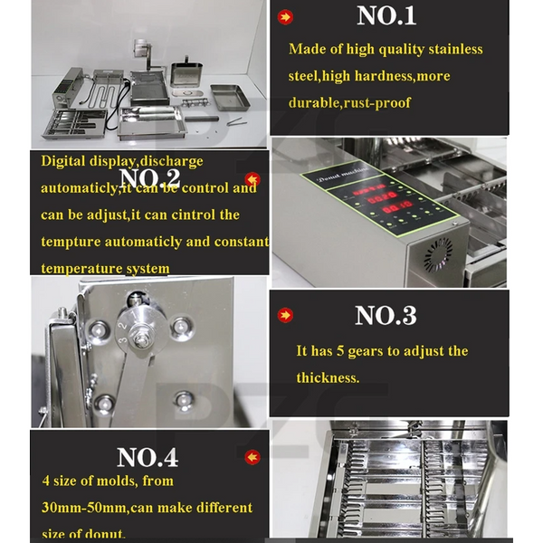 Commercial Automatic Donut Making Machine 5.5L Hopper Donut Maker 4 Row 1800p/h