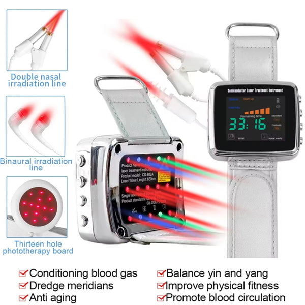 650nm Laser 13 Holes Physiotherapy Wrist Watch LLLT Treat for Hypertension