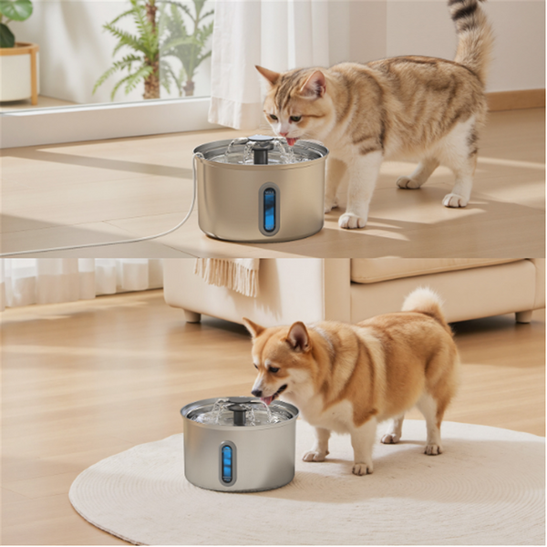 3.2L Pet Stainless Steel Water Fountain Dog Cat Drinking Dispenser Filter Feeder