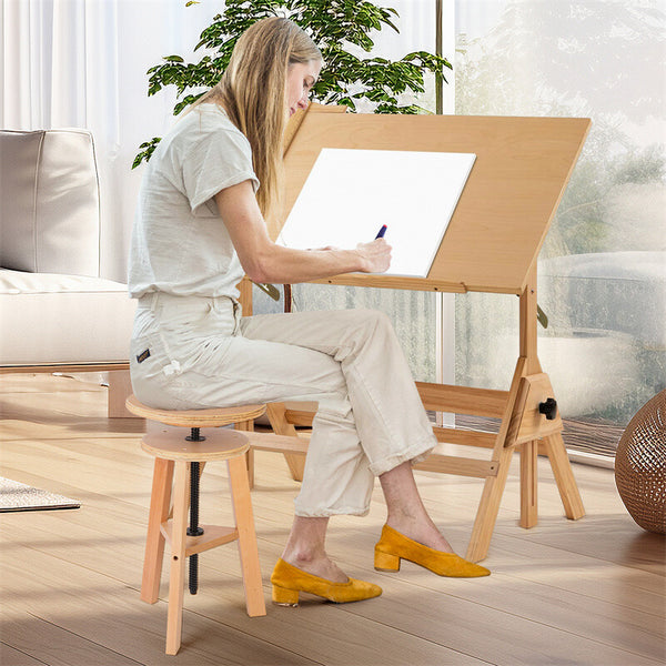 Wooden Drafting Stool Bar Stool Adjustable Height for Home Kitchen Gallery