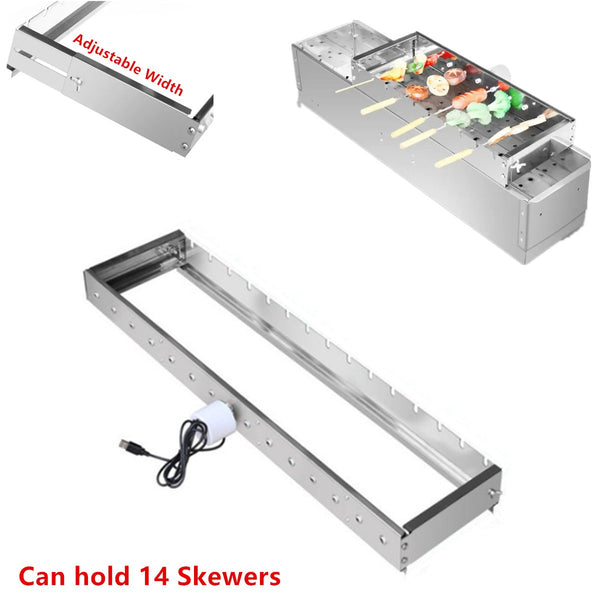 Auto Rotating Rotisserie Grill Rack Set Stainless Steel Kabob Grill 15 Skewers