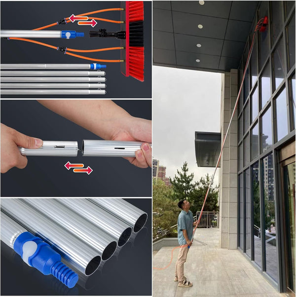 Solar Panel Cleaning Brush 7m Adjustable Water Fed Pole Outdoor Window Washing