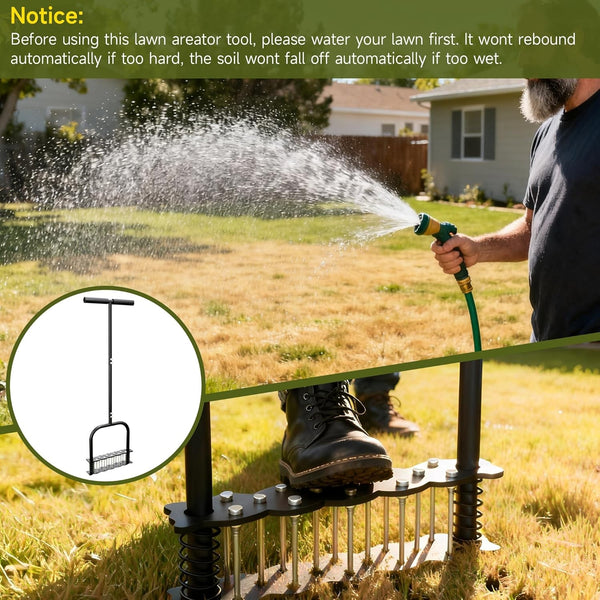Manual Lawn Aerator Tool 14 Metal Spikes Grass Soil Aerator Ergonomic T-Handle