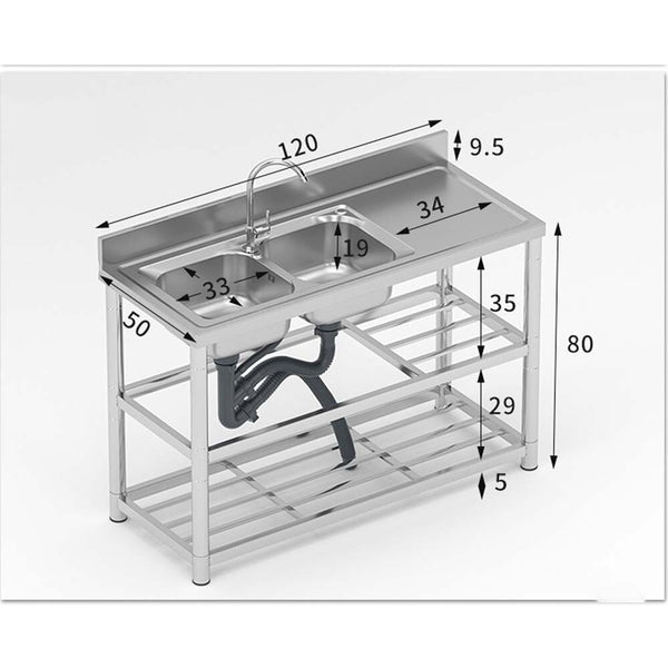 Stainless Steel Kitchen Bench Work Table Commercial Sinks Splashback 120cmX80cm