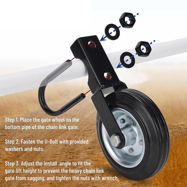 6inch Gate Wheel Supporting with 1-5/8" Thru 2" Gate Frames for Chain Link Fence
