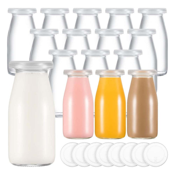 200ML Clear Glass Sauce Bottles 12pcs Milk Jar Reusable Bottle Water Jars W/ Lid