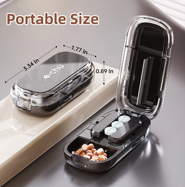 2In 1 Mini Pill Cutter Storage Box Portable Drug Tablet Medicine Dust Pills Case